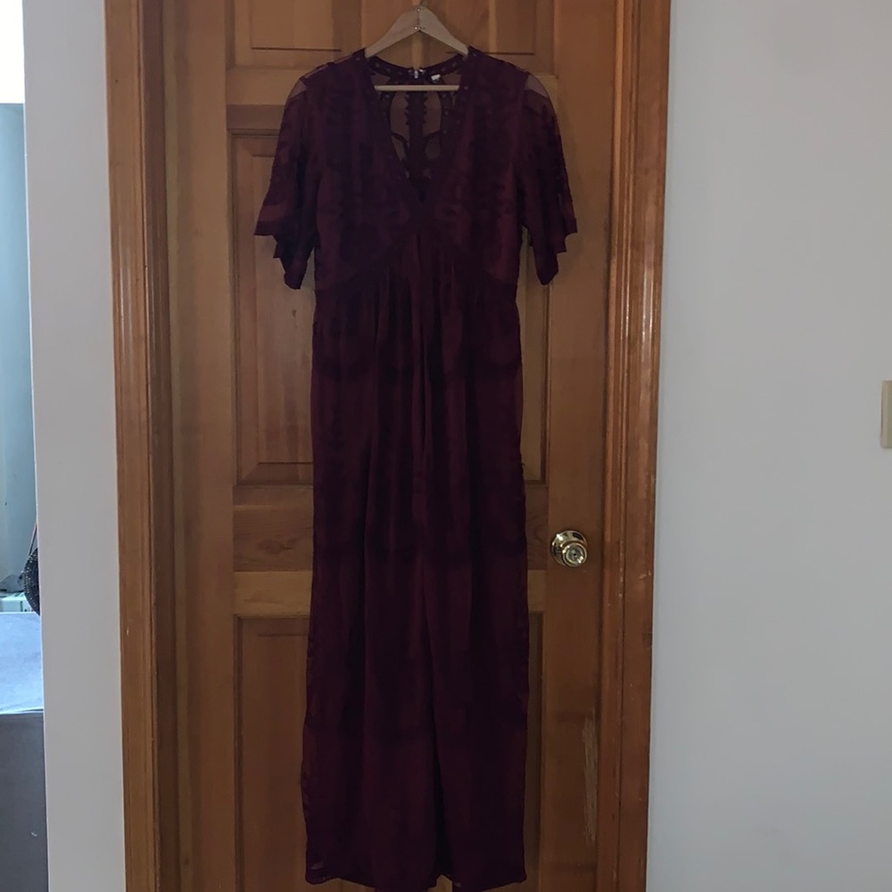 Pink Blush Maternity deep burgundy lace overlay dress